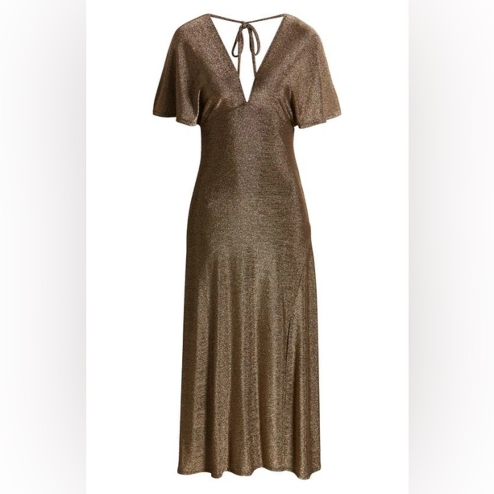 CHELSEA28 Metallic Midi Dress Black Gold Thanksgiving Christmas Holiday Party S